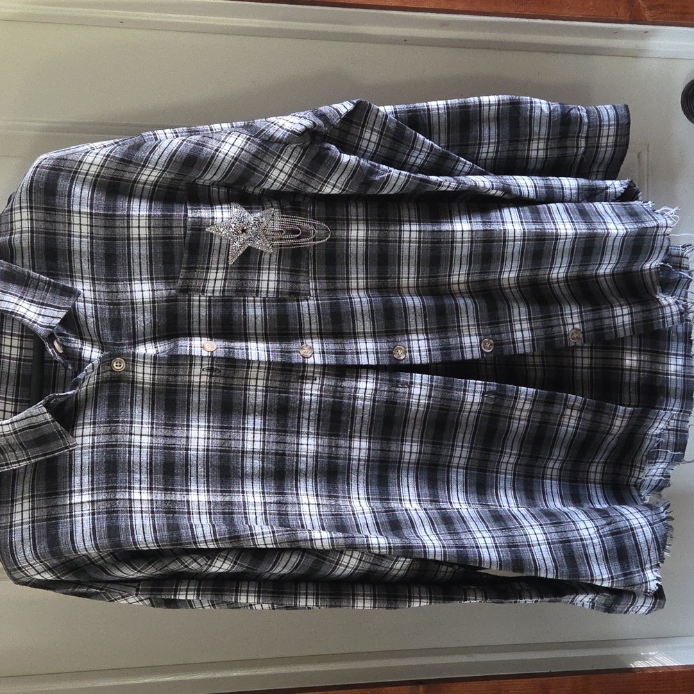 Plaid Button-Up FLANNEL Shirt with Star Beaded Embellishment